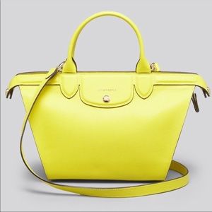LONGCHAMP - Le Pliage - Heritage Leather Satchel in Chartreuse Yellow
